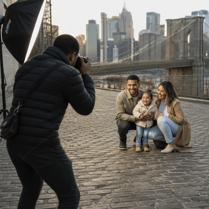 Family Photography session featuring a joyful family outdoors in New York City, captured by Miguel Peguero Event Photography.