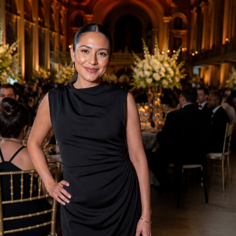 Newlywed couple embracing during an elegant Manhattan wedding reception