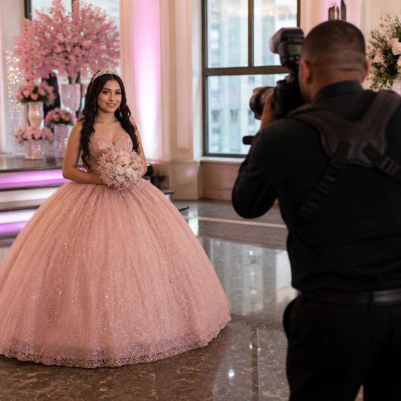Quinceañera Photography capturing a young woman celebrating her Quinceañera in New York City with elegant decorations and joyful moments