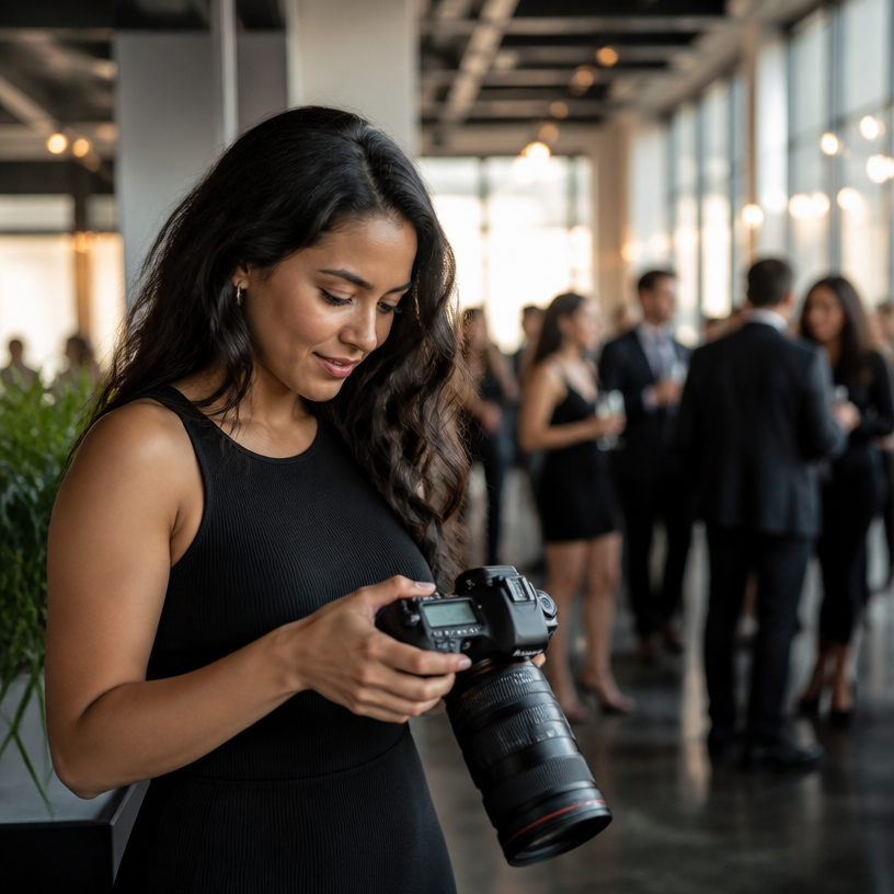 Professional photographer capturing candid moments at a lively Manhattan event